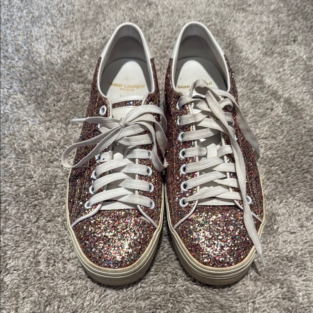 Saint Laurent Rose Gold Glitter Sneakers